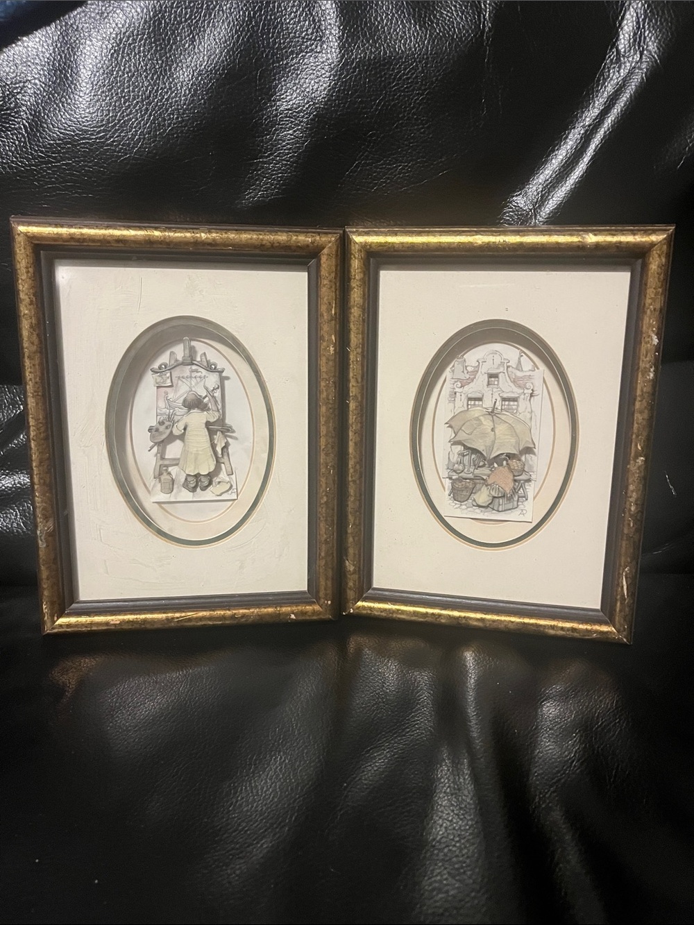 Vintage Anton Pieck 3D Wall Art Pair With Gold frames